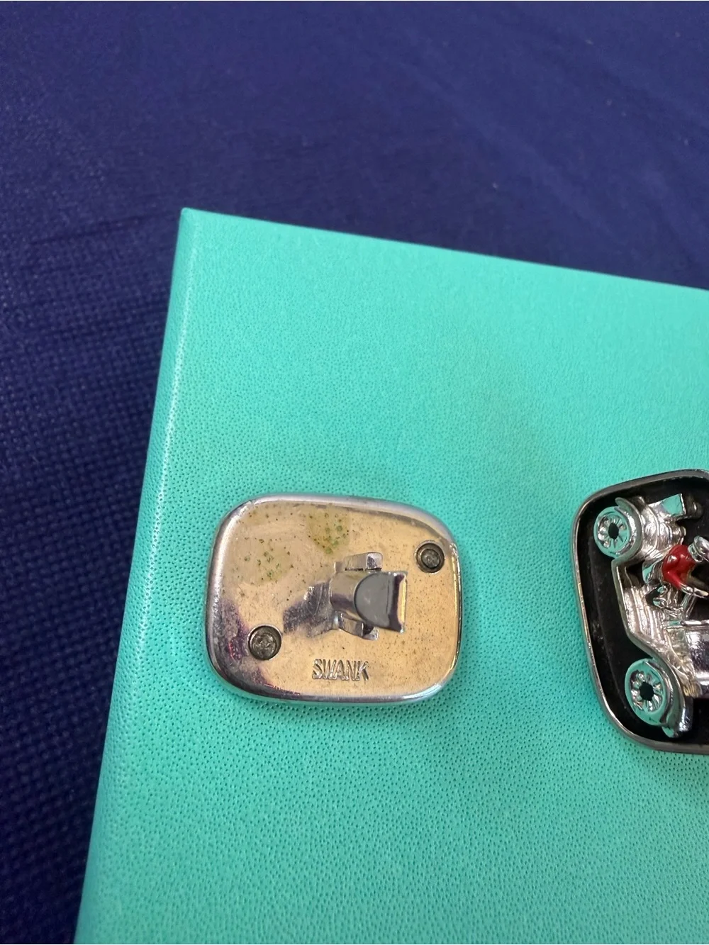 Vintage Swank Antique Car Cufflinks Silver Tone Black Enamel Novelty Retro
